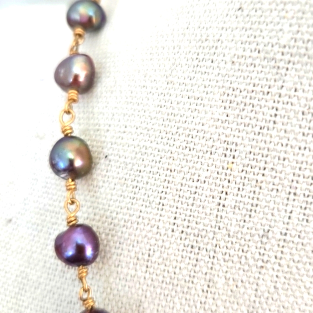 Tahitian Peacock Pearl Vermeil Sterling Silver Necklace - Picture 3 of 7